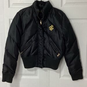 Rocawear Down Coat Bomber Puffer Coat Black With Gold Embroidery Y2K Coat M